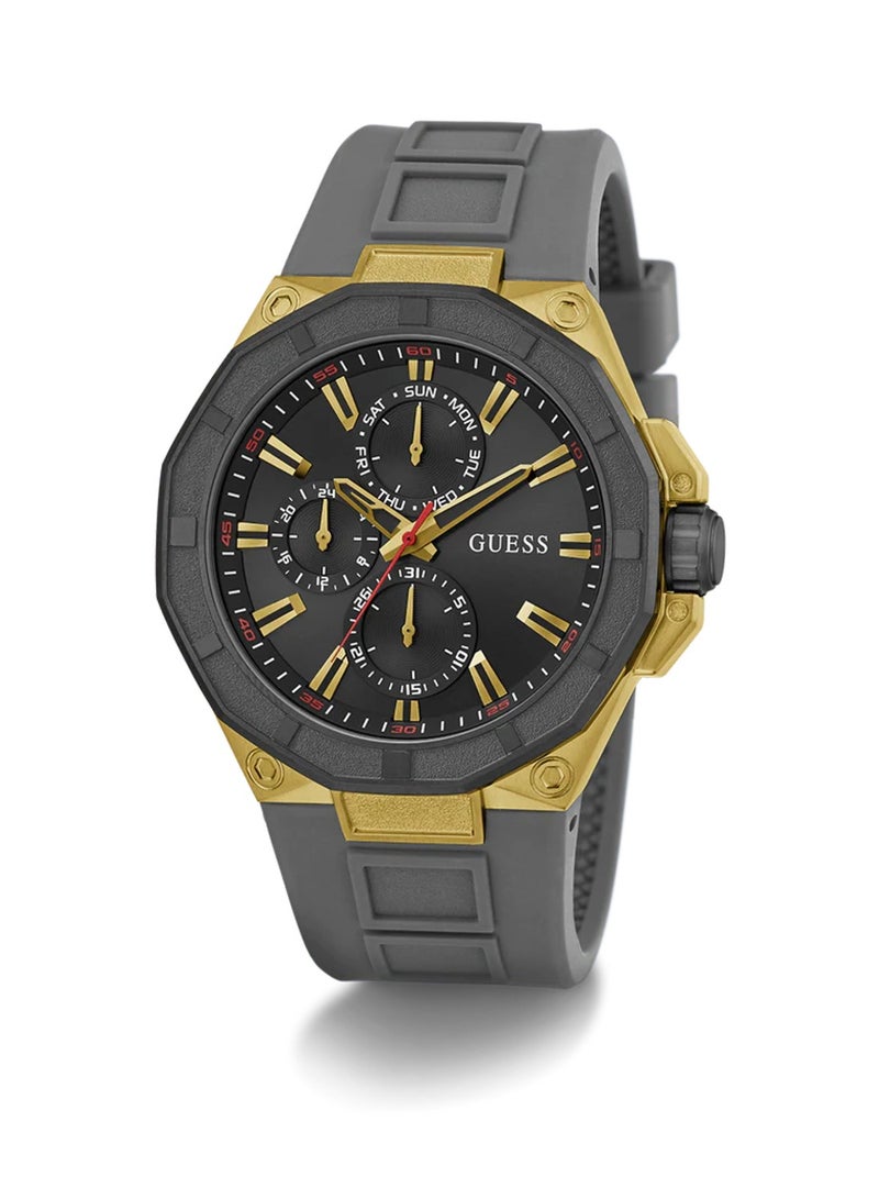 GUESS ساعة كواتز أنالوج للرجال R2 بقرص أسود من السيليكون GW0803G1 - 46 مم - Image 5