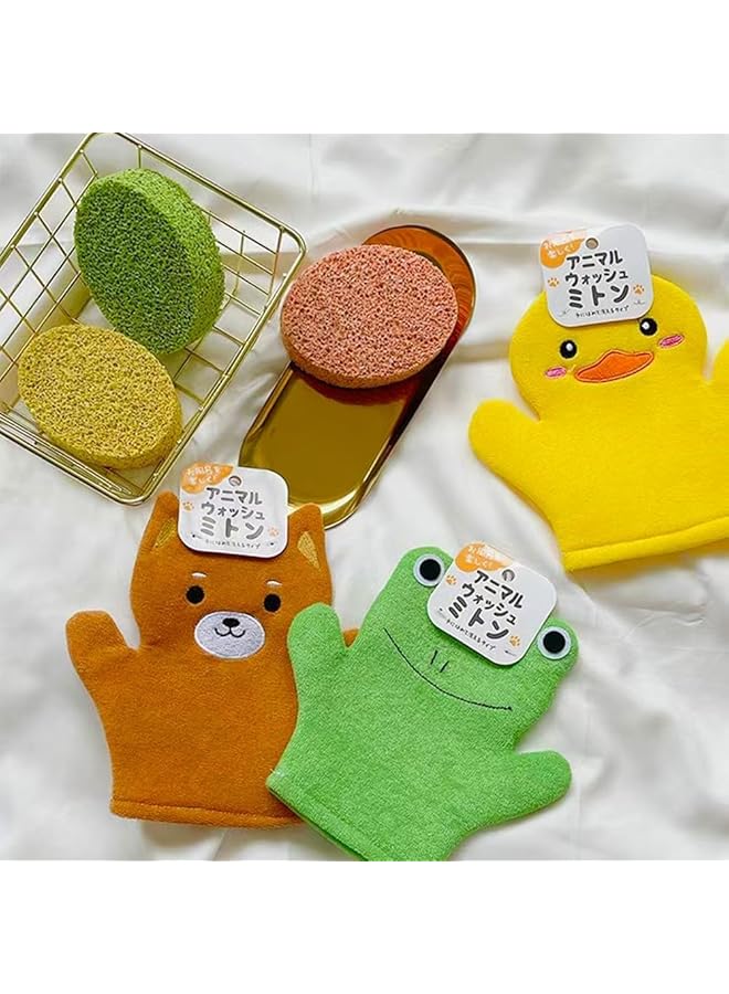 joyzzz Baby Bath Mitt 3 Pcs Soft Wash Gloves With Cute Animal Designs (Duck Frog Bear) Gentle Cleansing Mittens For Newborns & Toddlers Perfect Baby Shower Gift Set Bath Sponge  - Image 3