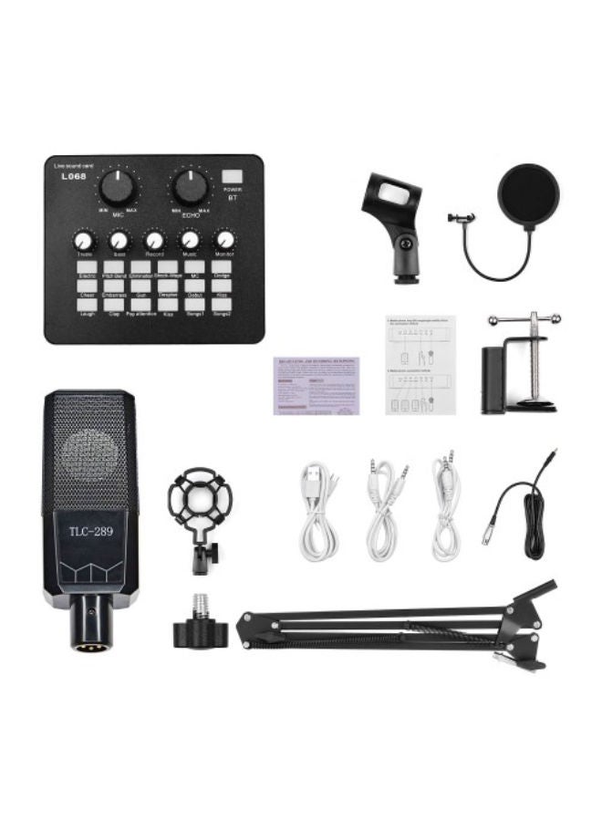 Recording Microphone Condenser Set with External Sound Card, Mic Windscreen, Shock Mount, Adjustable Suspension Scissor Arm Stand, Mounting Clamp
