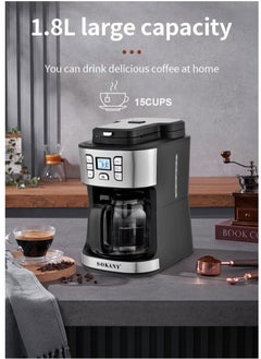 sokany Coffee Maker/Coffee Machine, 1086W, 15 Cup/1.8L Glass Carafe, 24 Hours Programmable with Drip Stop Mechanism, Lcd Display SK-506E Black  - Image 5
