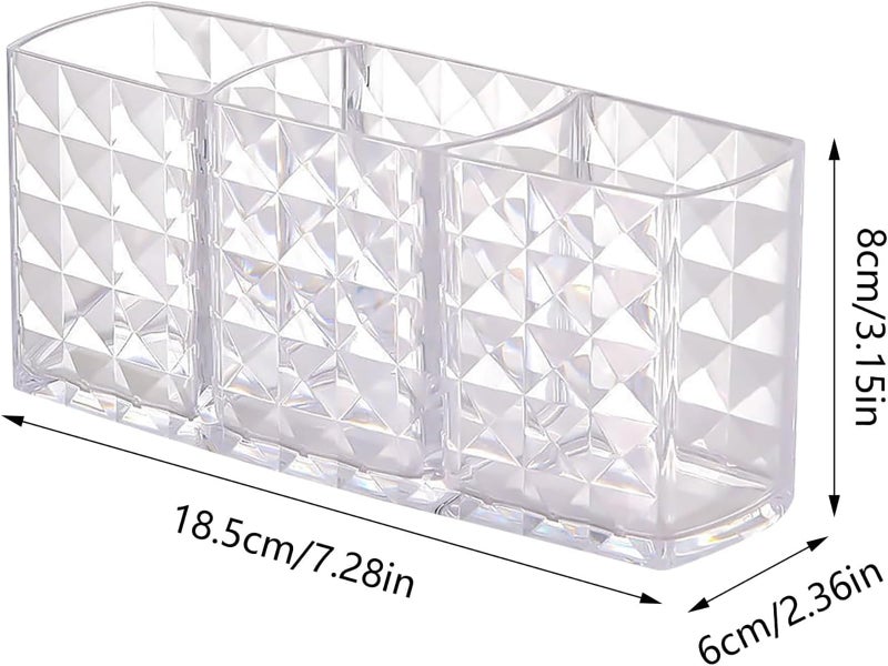 MosQuick® Elegant Makeup Brush Holder Pen Stand remote holder Multifunctional Organiser for Desk Premium bathroom organizer Acrylic Clear 3-Compartment comb holder dressing table organiser(clear) - Image 2