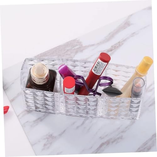 MosQuick® Elegant Makeup Brush Holder Pen Stand remote holder Multifunctional Organiser for Desk Premium bathroom organizer Acrylic Clear 3-Compartment comb holder dressing table organiser(clear) - Image 3