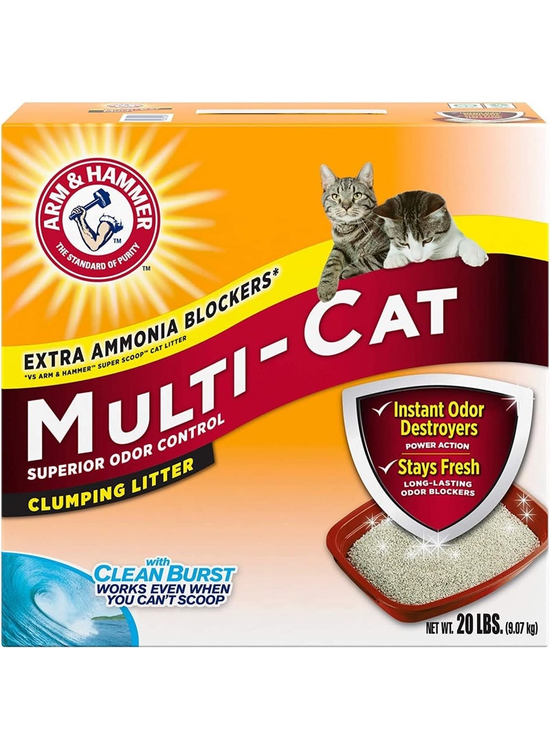 آرم آند هامر رمل فضلات القطط مالتي كات، تحكم فائق في الروائح، مع خاصية التنظيف السريع تعمل حتى عندما لا يمكنك التنظيف، يقضي على الروائح على الفور ويبقى منتعشا، 9.07 كجم - Image 1