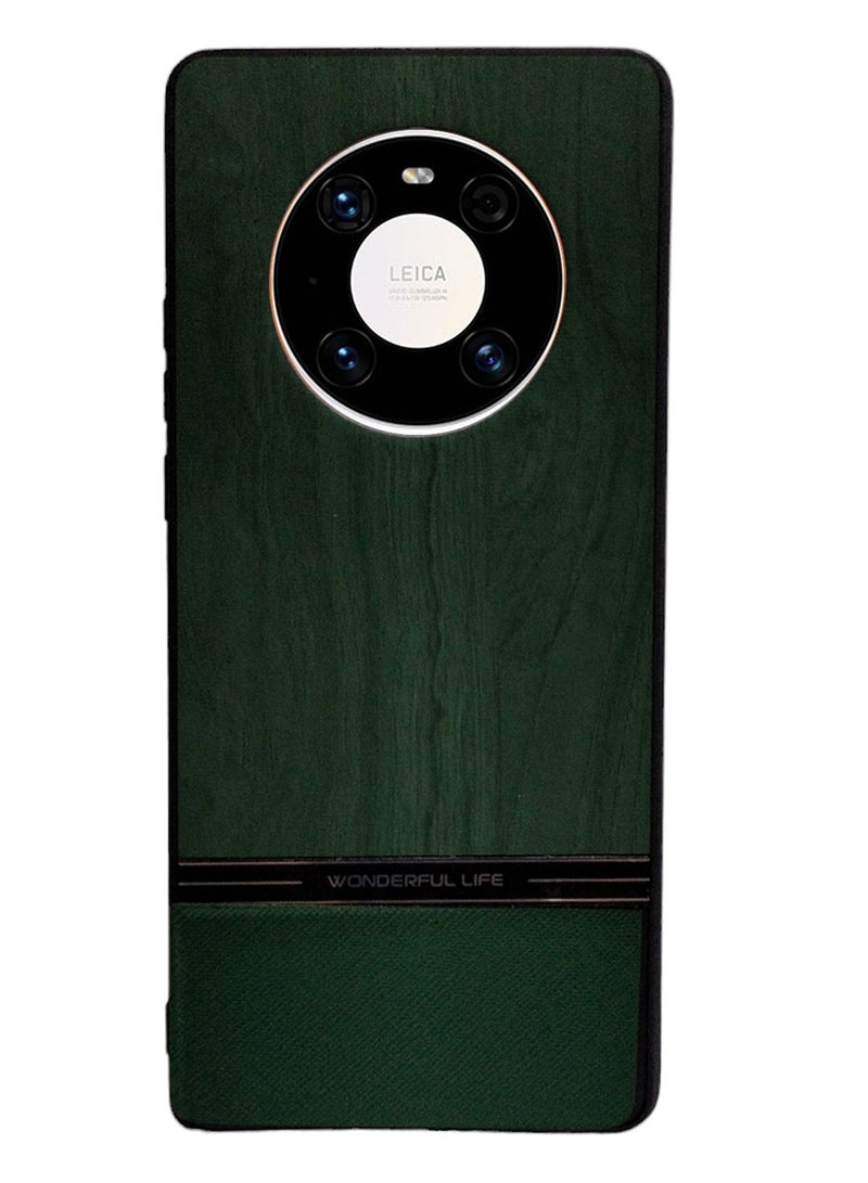 Geneaire Shockproof Wood Grain Skin PU and TPU Shockproof Luxury Phone Case for Mate 40 Pro (Green)