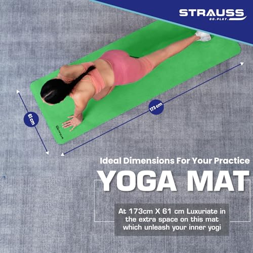 STRAUSS Yoga Mat with Carry Bag | Anti-Slip Exercise Mat for Women & Men | Home Gym Workout, Yoga, Pilates | Eco-friendly | Non-Slip Surface | Lightweight & Durable | 4mm (Green) - Image 3