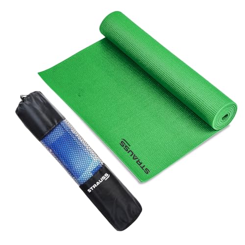 STRAUSS Yoga Mat with Carry Bag | Anti-Slip Exercise Mat for Women & Men | Home Gym Workout, Yoga, Pilates | Eco-friendly | Non-Slip Surface | Lightweight & Durable | 4mm (Green) - Image 1