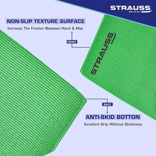 STRAUSS Yoga Mat with Carry Bag | Anti-Slip Exercise Mat for Women & Men | Home Gym Workout, Yoga, Pilates | Eco-friendly | Non-Slip Surface | Lightweight & Durable | 4mm (Green) - Image 4