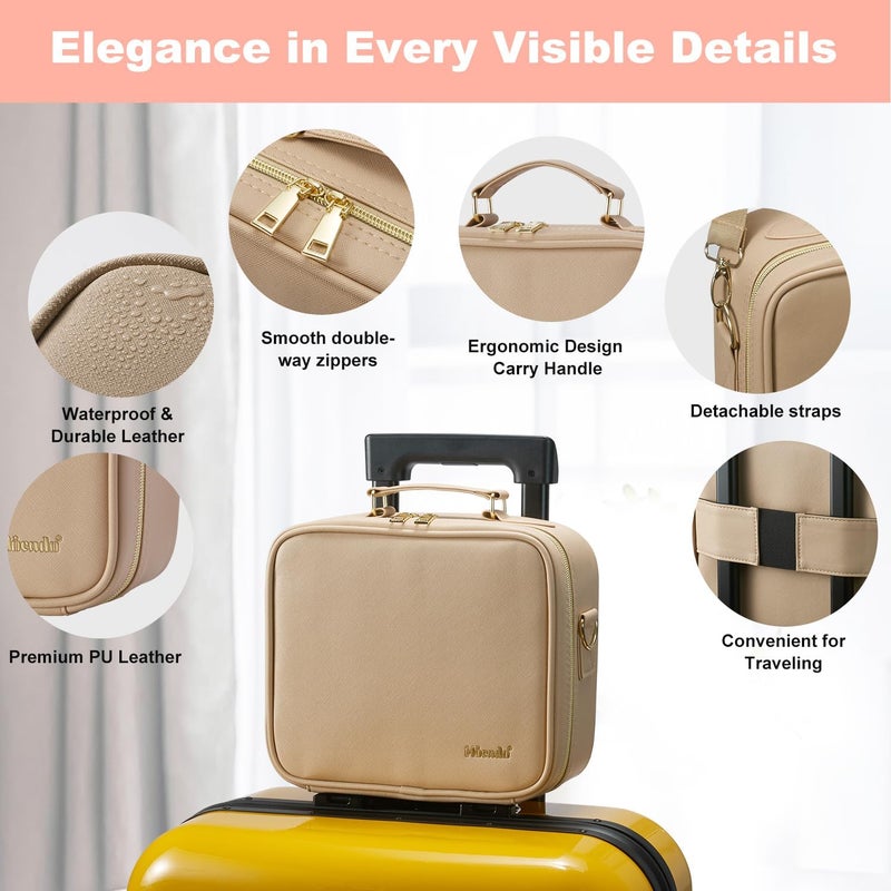 Mocado Travel Makeup Bag with LED Lighted Mirror,Travel Makeup Organizer,Makeup Case with 3 Color Lighted Setting and 10x Magnifying Mirror,Portable Storage and Adjustable Dividers Makeup Box(Khaki) - Image 2