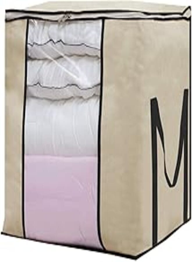SLEEPING LAMB Jumbo Storage Bag Organizer Foldable Clothes Storage Container for Comforter Clothing Sweater Extra Large Blanket Storage Bags, Beige