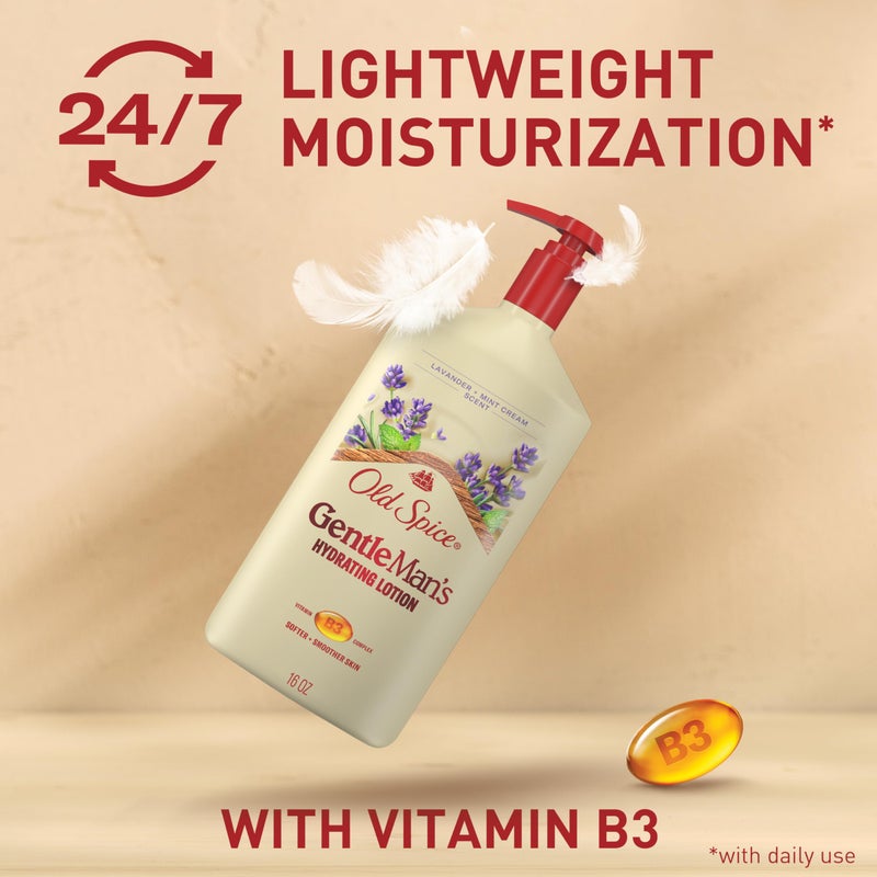 Old Spice لوشن يدين ووجه وجسم أولد سبايس للرجال لجميع أنواع البشرة، ترطيب خفيف الوزن على مدار 24/7 مع فيتامين B3، امتصاص فوري، عطر كريمة اللافندر والنعناع، 16 أونصة - Image 4