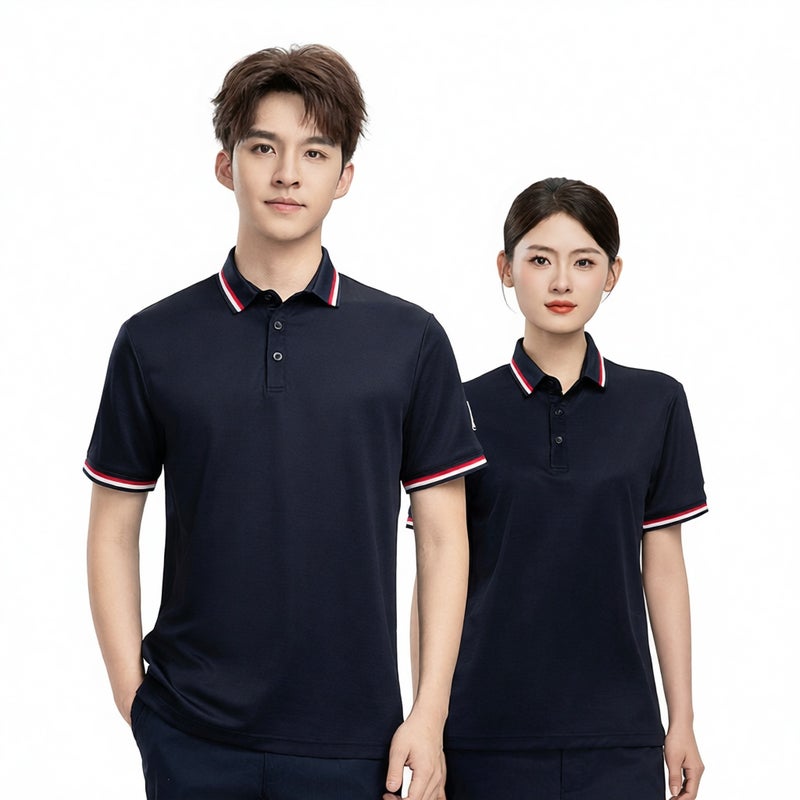 Moisture Wicking Breathable Short Sleeve Polo Shirt Work T-Shirt with Contrast Collar Logo Printing - Image 1