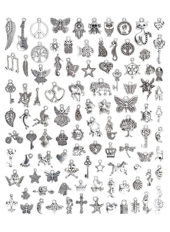 JIALEEY Wholesale Bulk Lots Jewelry Making Silver Charms Mixed Smooth Tibetan Silver Metal Charms Pendants DIY for Necklace Bracelet Jewelry Making and Crafting, JIALEEY 100 Pieces - Image 1