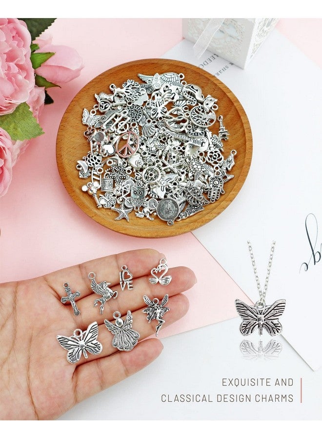 JIALEEY Wholesale Bulk Lots Jewelry Making Silver Charms Mixed Smooth Tibetan Silver Metal Charms Pendants DIY for Necklace Bracelet Jewelry Making and Crafting, JIALEEY 100 Pieces - Image 3