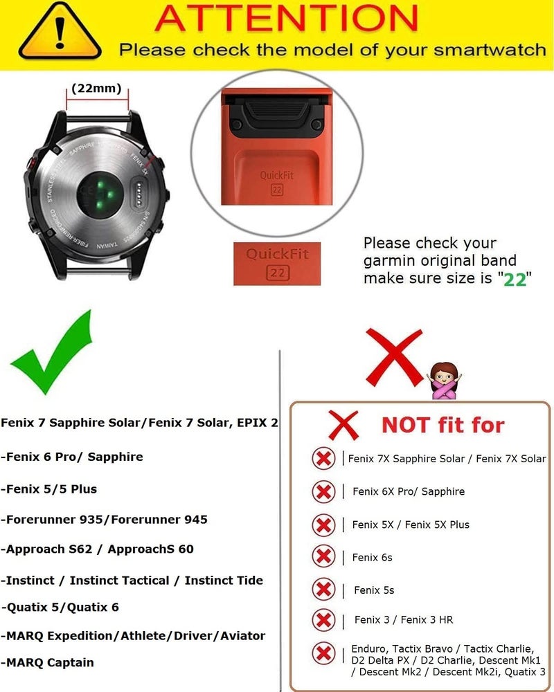 Olytop Fenix 8 47mm/Fenix 7/6/5/EPIX Gen 2/ Pro 47mm Watch Bands, 22mm Hook & Loop Quick Dry Nylon Sport Replacement Strap for Garmin Fenix 8/E47mm/6 Pro/7 pro/5 Plus/Instinct/Forerunner 935, Black/Green/Grey - Image 2