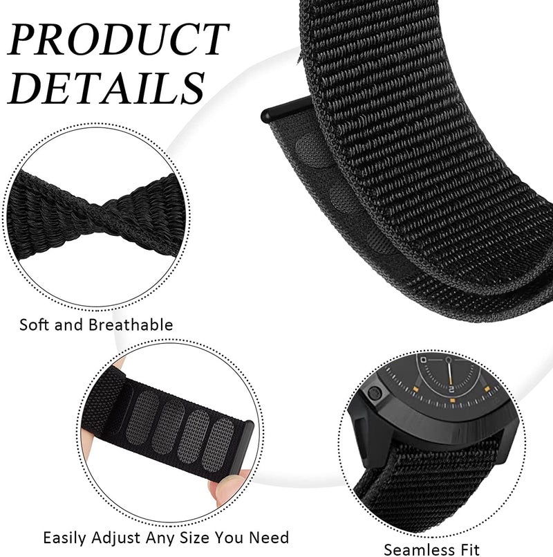 Olytop Fenix 8 47mm/Fenix 7/6/5/EPIX Gen 2/ Pro 47mm Watch Bands, 22mm Hook & Loop Quick Dry Nylon Sport Replacement Strap for Garmin Fenix 8/E47mm/6 Pro/7 pro/5 Plus/Instinct/Forerunner 935, Black/Green/Grey - Image 3