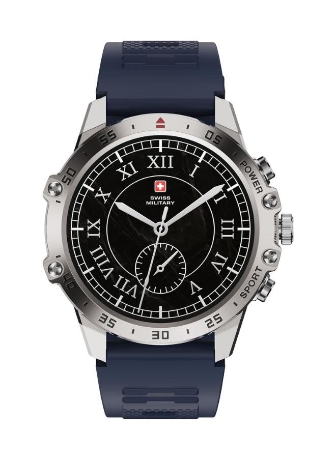 SWISS MILITARY - SWISS MILITARY DOM5 Smartwatch 1.43-inch AMOLED, Bluetooth Calling, Multi Language, Health And Sports Tracking, Wireless Charging, 7 Days Battery, IP68, iOS/Android Compatible, Silver Frame with Blue Strap - Image 1
