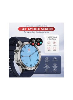 SWISS MILITARY SWISS MILITARY DOM5 Smartwatch 1.43-inch AMOLED, Bluetooth Calling, Multi Language, Health And Sports Tracking, Wireless Charging, 7 Days Battery, IP68, iOS/Android Compatible, Silver Frame with Blue Strap  - Image 3