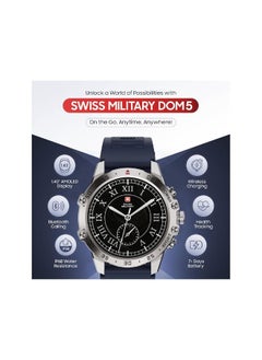 SWISS MILITARY SWISS MILITARY DOM5 Smartwatch 1.43-inch AMOLED, Bluetooth Calling, Multi Language, Health And Sports Tracking, Wireless Charging, 7 Days Battery, IP68, iOS/Android Compatible, Silver Frame with Blue Strap  - Image 5