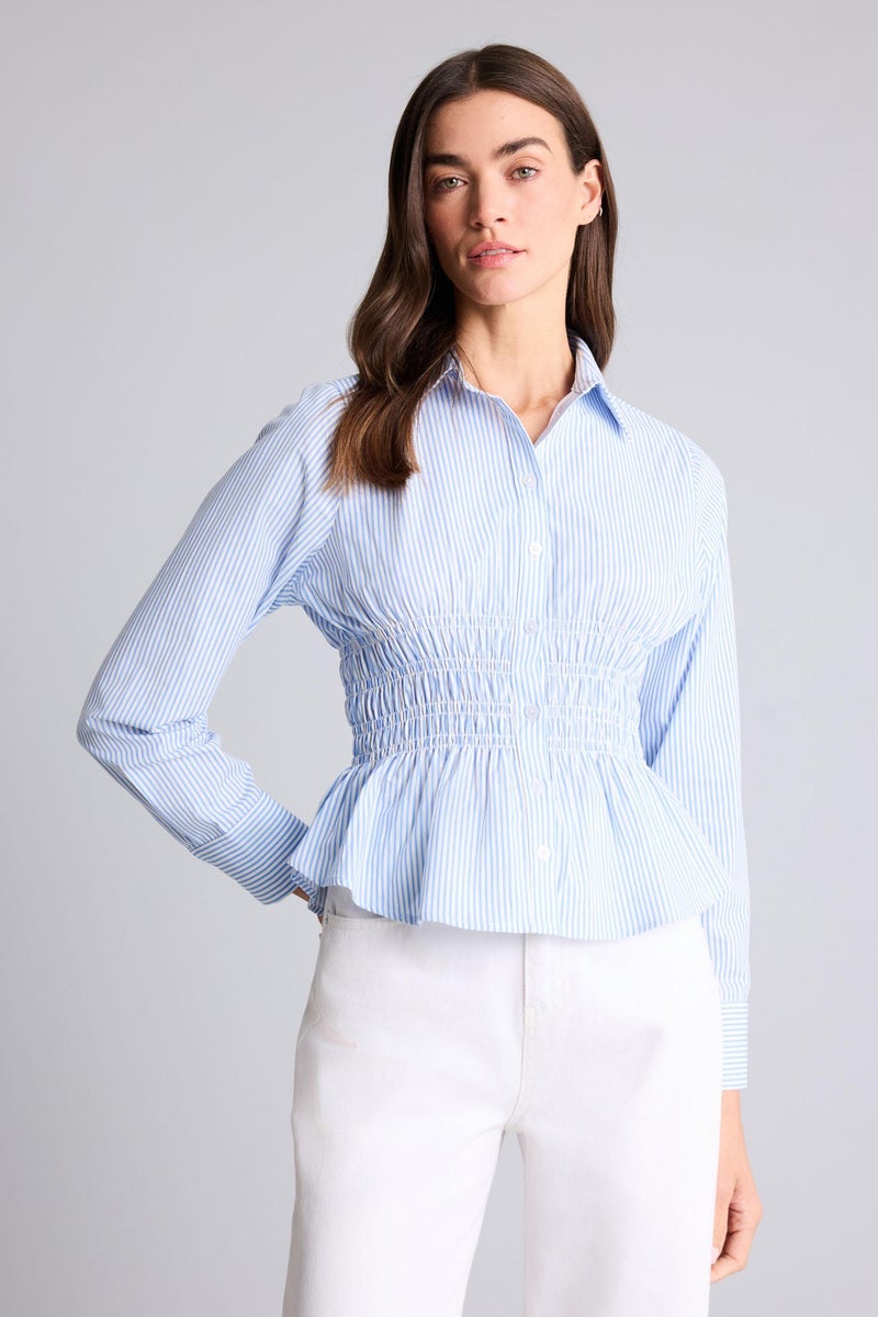 DeFacto Blue Woman Fitted Poplin Striped Shirt Casual - Image 4