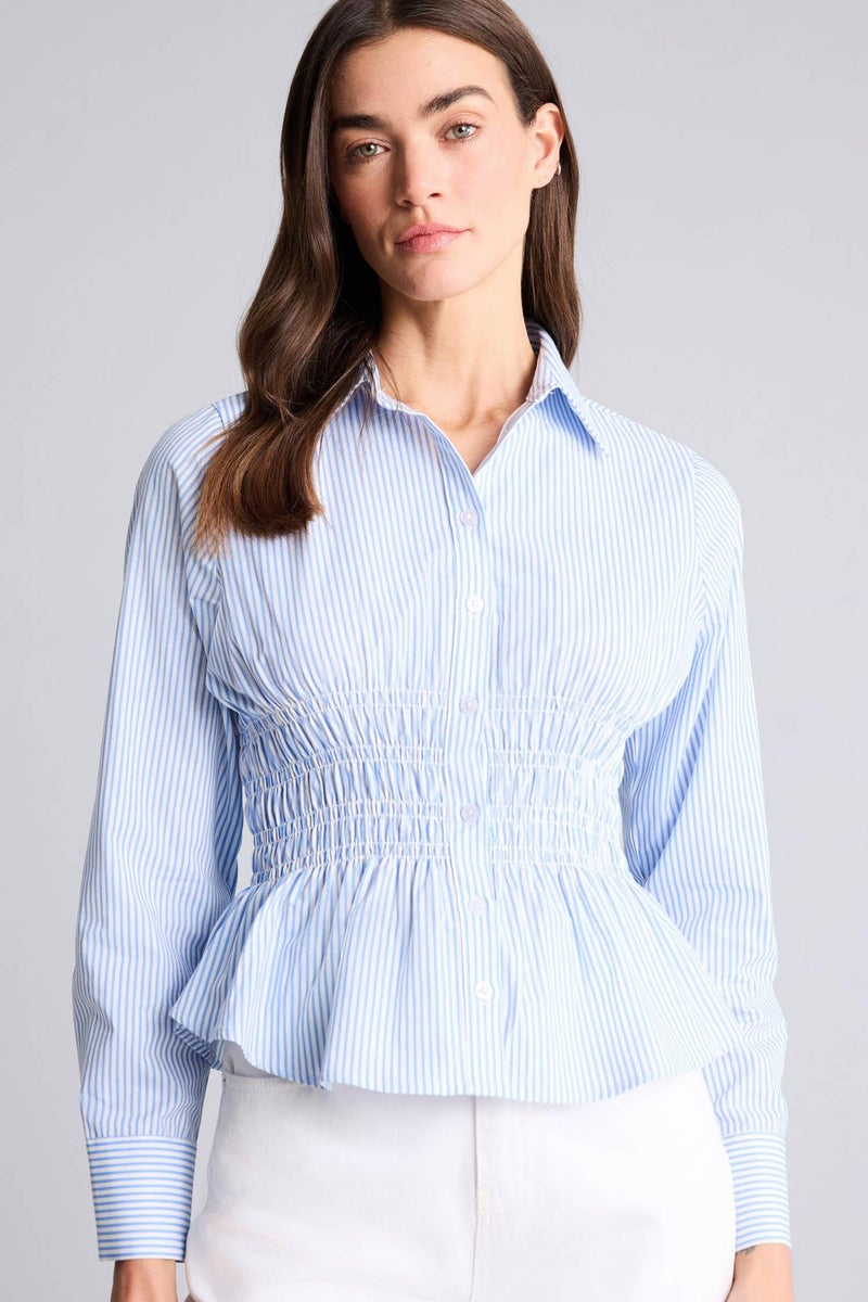DeFacto Blue Woman Fitted Poplin Striped Shirt Casual - Image 3