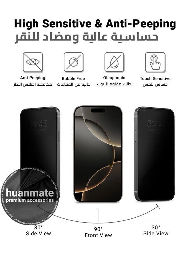 huanmate Apple iPhone 16 Pro Privacy Screen Protector – Premium Edge to Edge Anti Spy Privacy Tempered Glass, Oleophobic Coating, Delicate Touch, Anti-Explosion, Smooth Arc Edge, Easy Installation - Image 3
