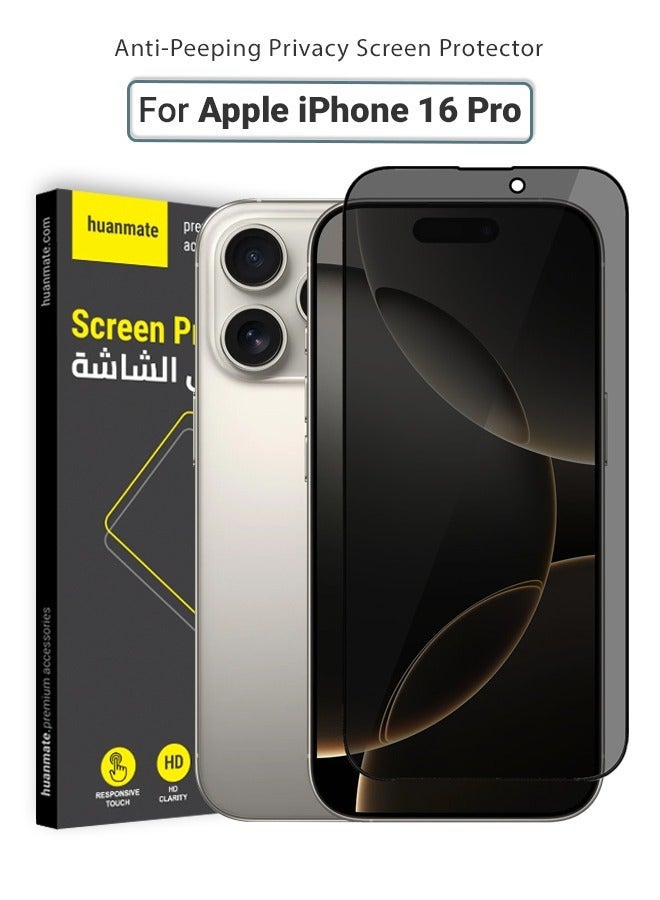 huanmate Apple iPhone 16 Pro Privacy Screen Protector – Premium Edge to Edge Anti Spy Privacy Tempered Glass, Oleophobic Coating, Delicate Touch, Anti-Explosion, Smooth Arc Edge, Easy Installation - Image 1
