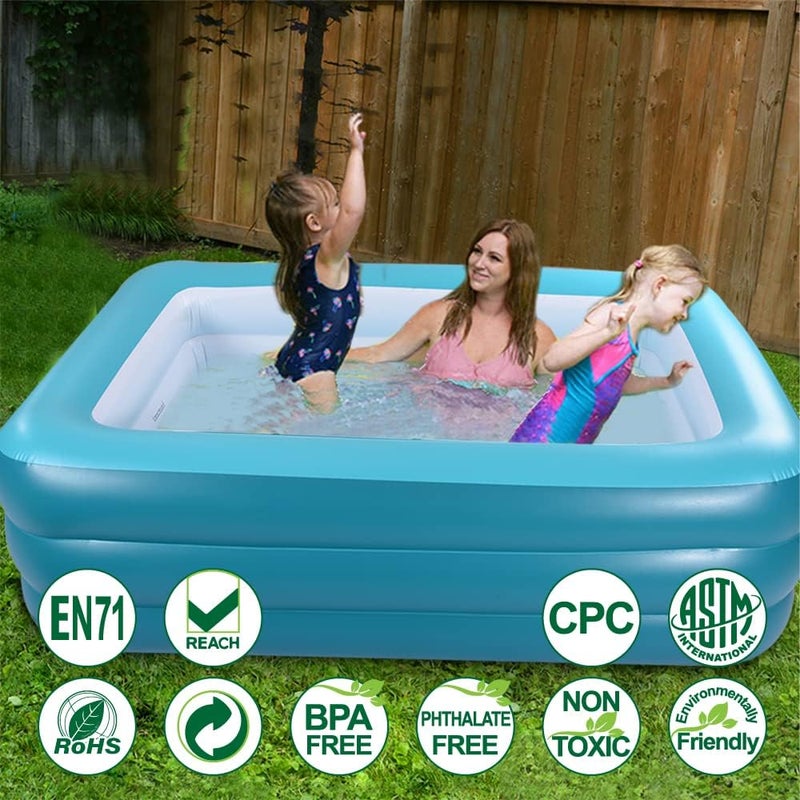 XFlated Inflatable Pools for Kids and Adults, 82" X 57" X 25" Kiddie Pools with Inflatable Soft Floor, Durable Family Swimming Pool for Backyard, Garden or Indoor (Green) - Image 2