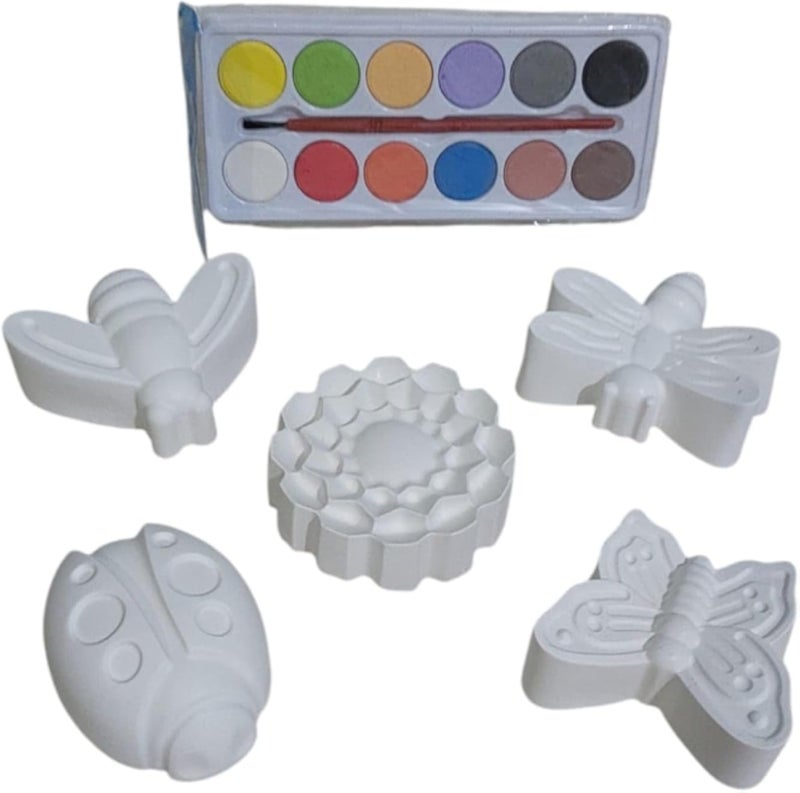 Hape Gypsum Shapes for Coloring (butterflies & flower) +12-Color Watercolor Palette +Free Brush. ‎Coloring Activity Combines Creative Play and Developing Colors & Shapes Learning Skills‏.‏