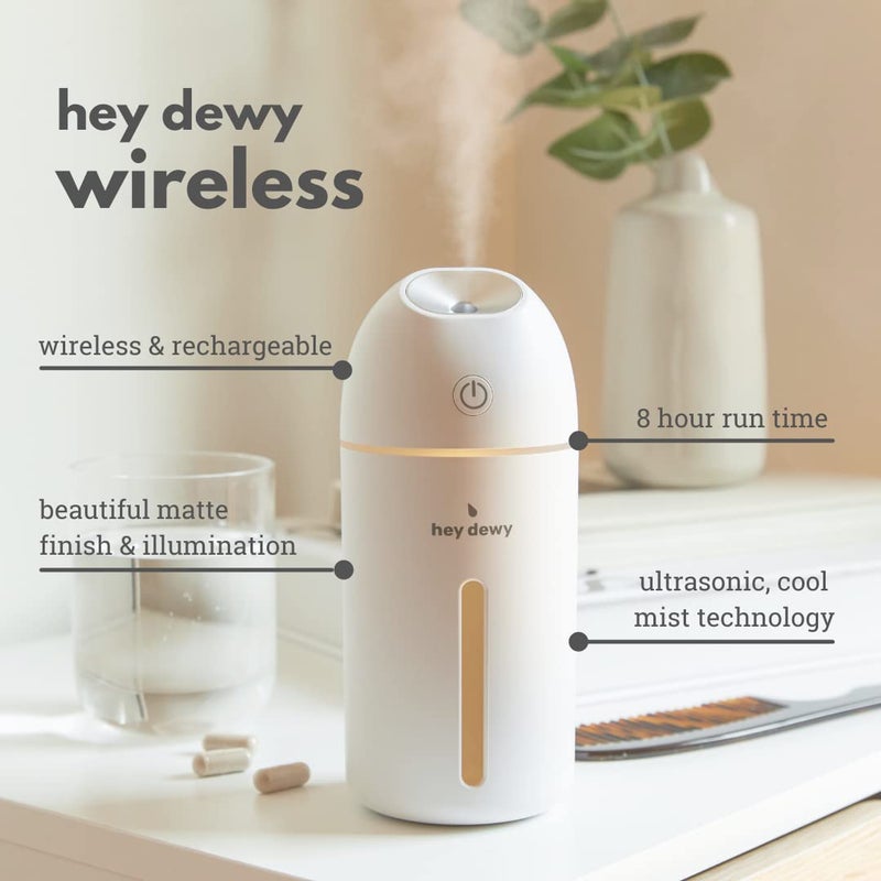 Hey Dewy Wireless, Rechargeable, Self-Care, Skin-Nourishing, Hydrating, Portable Cool Mist Humidifier (Pearl) - Image 2