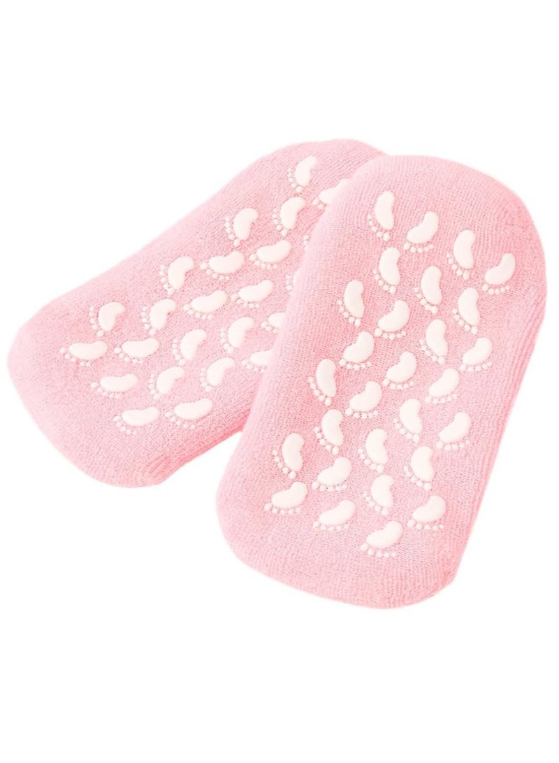 ECVV 2Pcs Gel Spa Socks Silicon Gel Booties Insoles Moisturising Soft Exfoliating Socks Spa Pedicure Insoles For Feet Care, Pink - Image 1