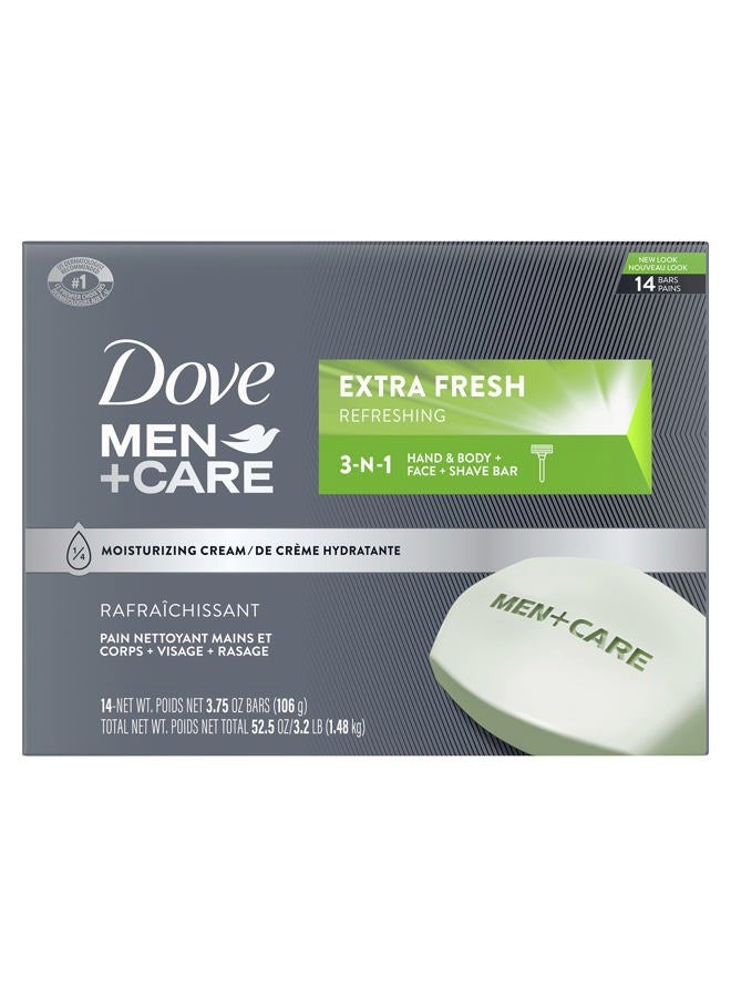 Dove Men+Care Dove Men+Care Bar 3 in 1 Cleanser for Body, Face, and Shaving Extra Fresh 14 Bars to Clean and Hydrate Skin Body and Facial Cleanser Mandarin Citrus, Patchouli, and Rosemary scent 3.75 oz - Image 1