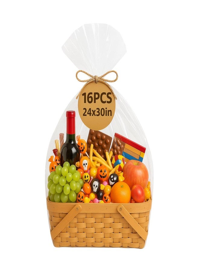 WIKDAY Cellophane Wrap for Gift Baskets 24x30 Inches 16 PCS Large Clear Gift Wrapping Plastic Bags with Ties for Gift Giving, Packaging Products - Image 1