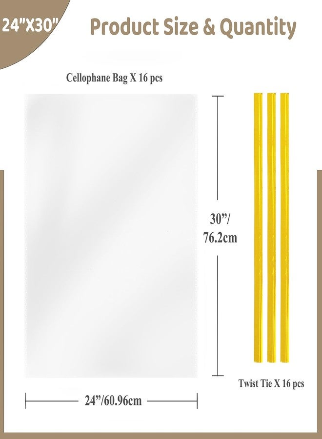 WIKDAY Cellophane Wrap for Gift Baskets 24x30 Inches 16 PCS Large Clear Gift Wrapping Plastic Bags with Ties for Gift Giving, Packaging Products - Image 2