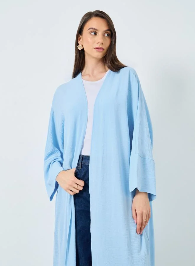 تايك تو Take Two Solid Open Front Batwing Sleeve Abaya