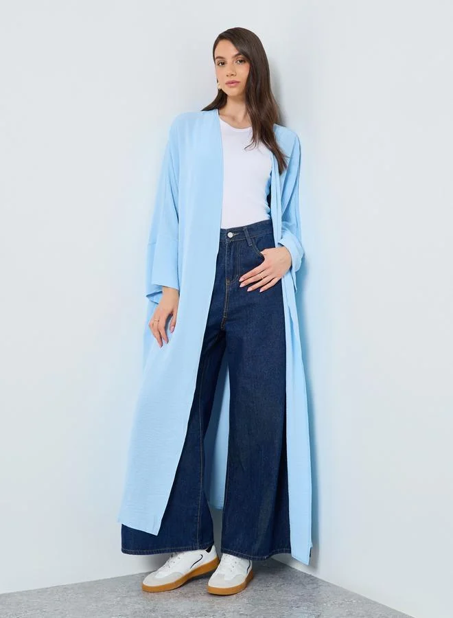 تايك تو Take Two Solid Open Front Batwing Sleeve Abaya