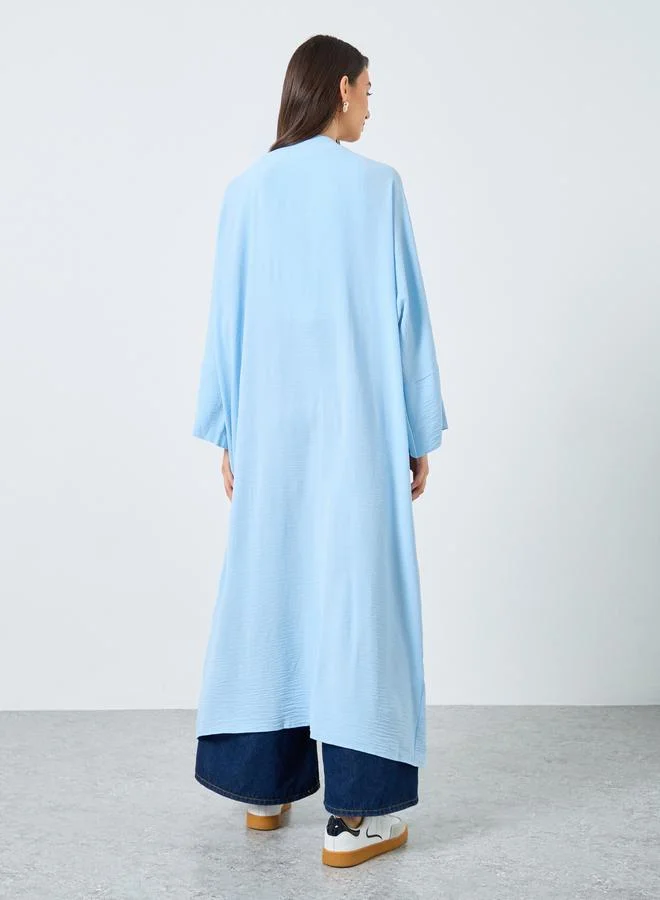 تايك تو Take Two Solid Open Front Batwing Sleeve Abaya