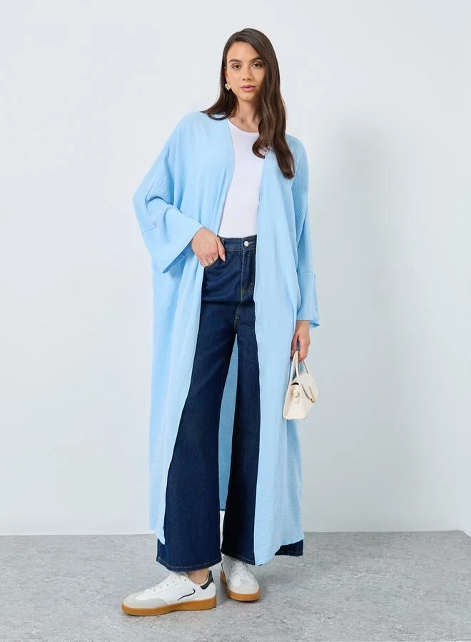 تايك تو Take Two Solid Open Front Batwing Sleeve Abaya