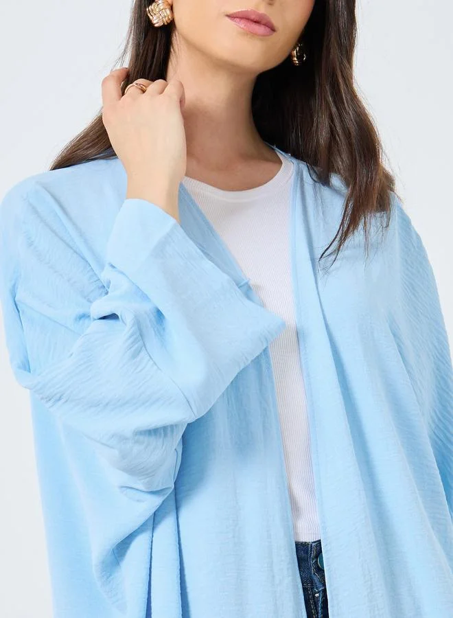 تايك تو Take Two Solid Open Front Batwing Sleeve Abaya
