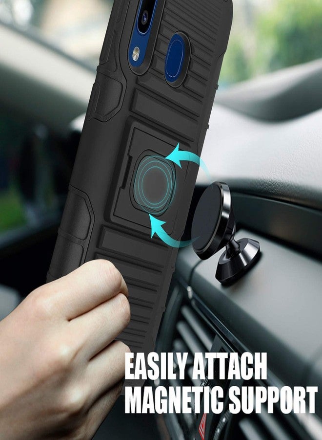 TJ's TJS Phone Case Compatible with Samsung Galaxy A50/Galaxy A30/Galaxy A20, [Tempered Glass Screen Protector] Belt Clip Holster Magnetic Support Hybrid Kickstand Heavy Duty Cover (Black) - Image 5