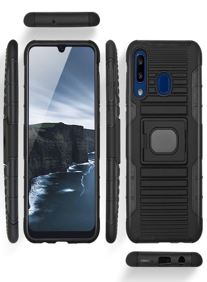 TJ's TJS Phone Case Compatible with Samsung Galaxy A50/Galaxy A30/Galaxy A20, [Tempered Glass Screen Protector] Belt Clip Holster Magnetic Support Hybrid Kickstand Heavy Duty Cover (Black) - Image 4