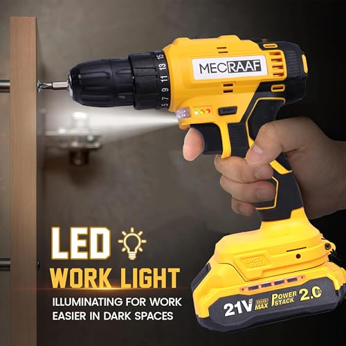 MECRAAF® 21V Cordless Screwdriver and Drill Machine - Compact, Lightweight, Powerful - 1300 RPM | Reversible switch Multi-Torque Clutch, 10mm Keyless Chuck - 2 x2.0Ah Battery | 6 months motor warranty - Image 5