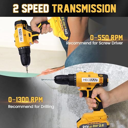 MECRAAF® 21V Cordless Screwdriver and Drill Machine - Compact, Lightweight, Powerful - 1300 RPM | Reversible switch Multi-Torque Clutch, 10mm Keyless Chuck - 2 x2.0Ah Battery | 6 months motor warranty - Image 3