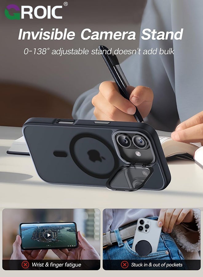 GROIC غلاف مغناطيسي لهاتف آيفون 16 برو ماكس 6.9 بوصة مع واقي شاشة 1 عبوة، حافظة لامعة قابلة للطي مُتوافقة مع ماغسيف، غلاف هاتف لامع مع مرآة مكياج وفيلم زجاجي مُقسى عالي الدقة - Image 4