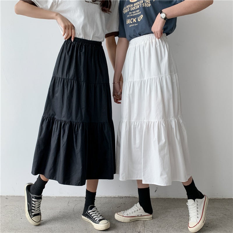 Summer Midi Skirt A-Line High Waist White Black  - Image 5
