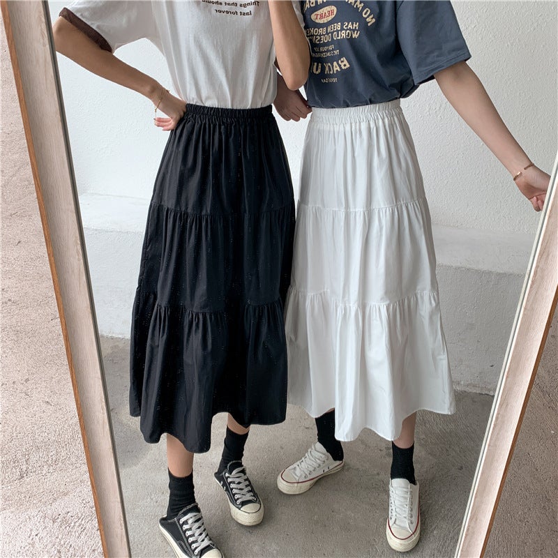 Summer Midi Skirt A-Line High Waist White Black  - Image 4