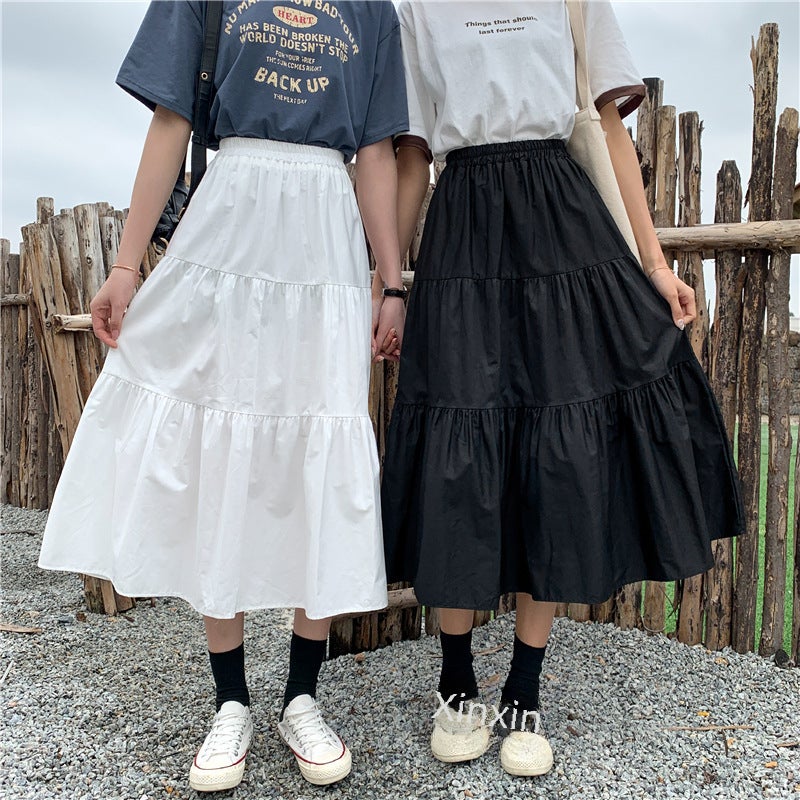 Summer Midi Skirt A-Line High Waist White Black  - Image 3