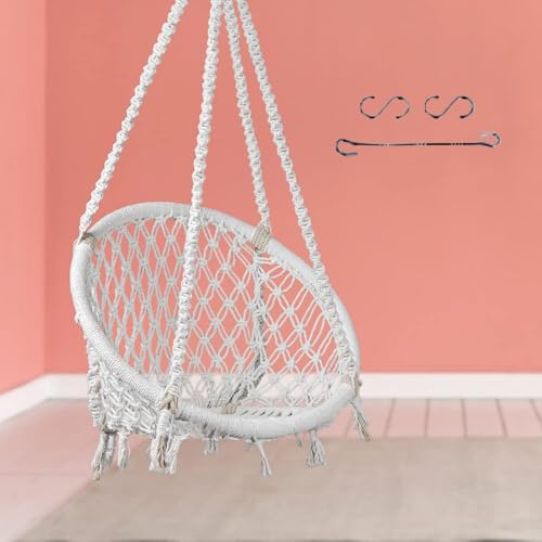 Swingzy Cotton Netted Rope Hanging Swing Chair for Adults & Kids/Swing for Balcony/Outdoor Swing Chair/Hammock Swing for Home, Patio, Garden, Indoor (120 Kg Capacity, White) - Image 2