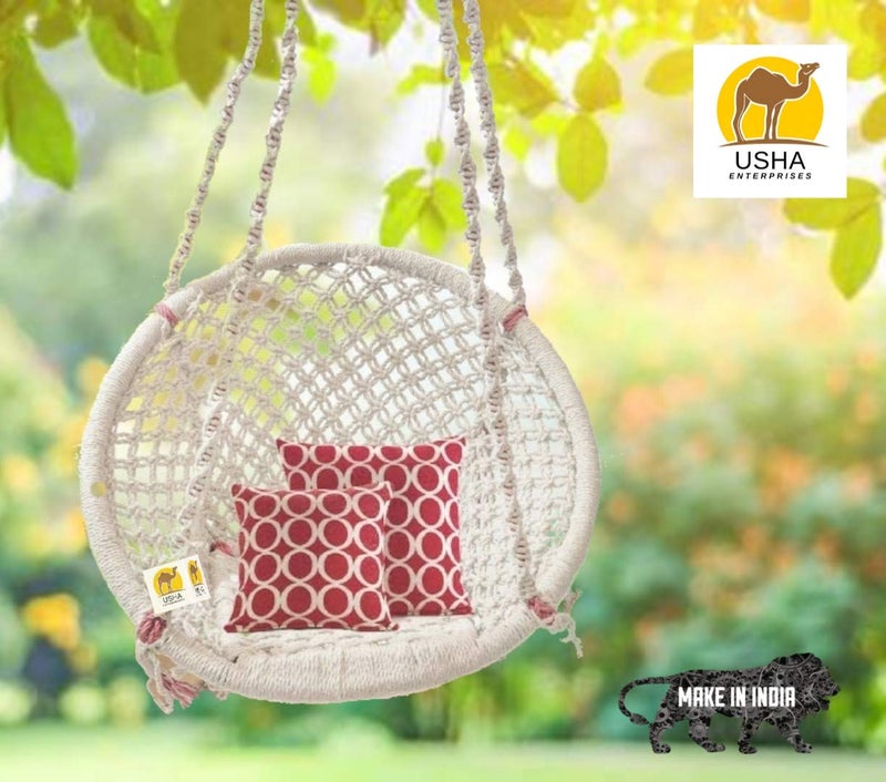 Swingzy Cotton Netted Rope Hanging Swing Chair for Adults & Kids/Swing for Balcony/Outdoor Swing Chair/Hammock Swing for Home, Patio, Garden, Indoor (120 Kg Capacity, White) - Image 1