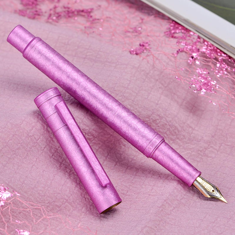 Asvine Hongdian 1851 Forest Fountain Pen Pink Ice Flowers, Extra Fine Nib Classic Design with Converter and Metal Pen Case - Image 5