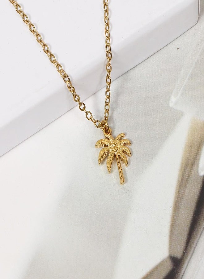 SENFAI Beach Charm Necklace Heart Crystal, Starfish, Teardrop Crystal Pendant, 14K Gold Plated Chain, Palm Tree Necklace, Ocean Theme Jewelry (Palm Tree Necklace) - Image 3